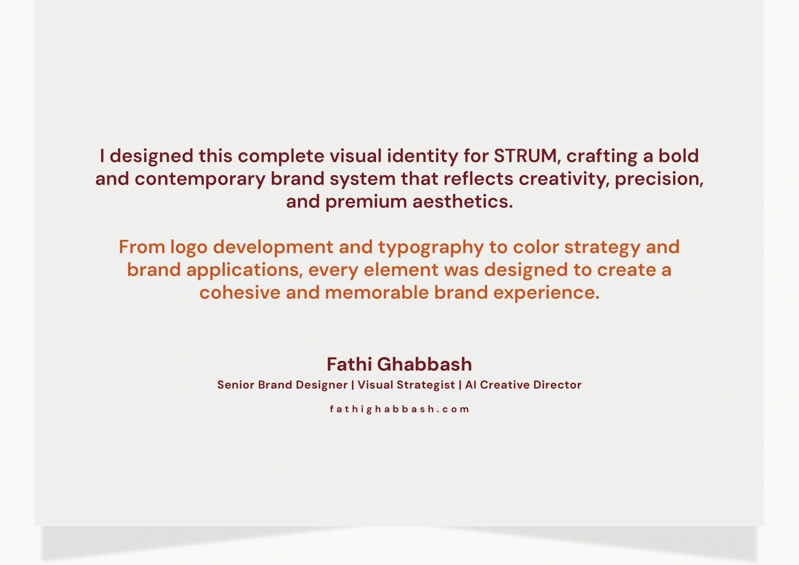 Summary of the comprehensive brand identity system for STRUM, designed by Fathi Ghabbash.